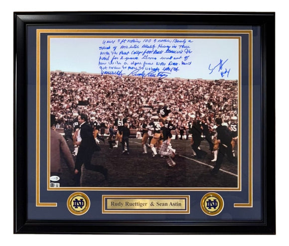 Rudy Ruettiger Sean Astin Signed Framed 16x20 Photo w/ Movie Quote Insc BAS+JSA