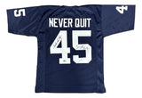 Rudy Ruettiger Sean Astin Notre Dame Signed Blue Never Quit Jersey BAS+JSA