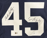 Rudy Ruettiger Sean Astin Notre Dame Signed Blue Never Quit Jersey BAS+JSA