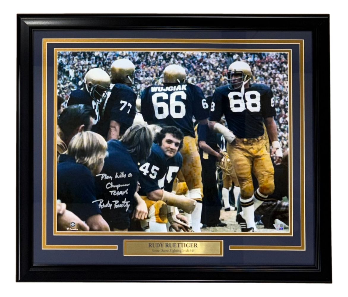 Rudy Ruettiger Signed Frame 16x20 Notre Dame Photo Play Like A Champio ...