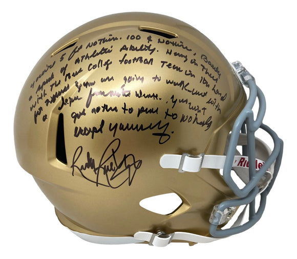 Rudy Ruettiger Signed Notre Dame FS Replica Speed Helmet w/ Full Movie Quote BAS
