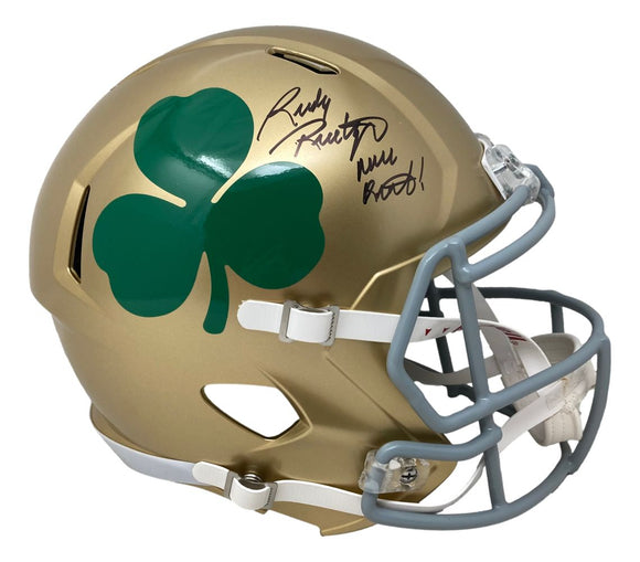 Rudy Ruettiger Signed Notre Dame FS Shamrock Replica Speed Helmet Never Quit BAS