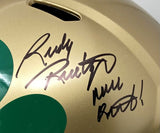 Rudy Ruettiger Signed Notre Dame FS Shamrock Replica Speed Helmet Never Quit BAS