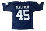 Rudy Ruettiger Notre Dame Signed Blue Never Quit Football Jersey BAS