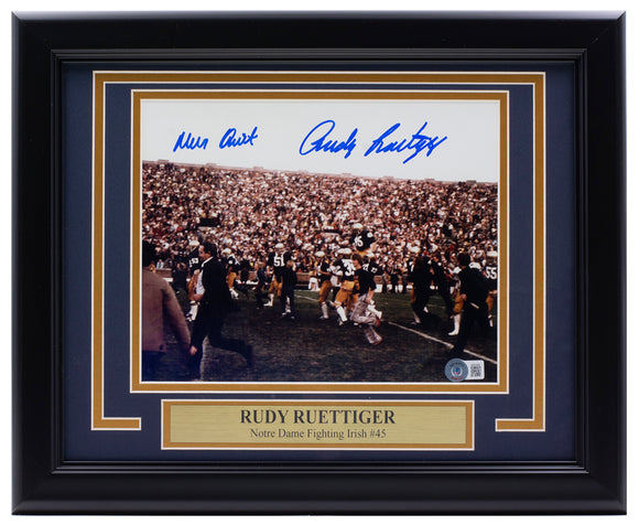 Rudy Ruettiger Signed Framed 8x10 Notre Dame Fighting Irish Photo Never Quit BAS