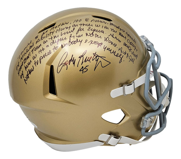 Rudy Ruettiger Signed Notre Dame Full Size Speed Replica Helmet Full Quote JSA