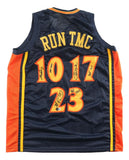 The Sports Integrity Hardaway Mullin Richmond Golden State Signed Navy Run TMC Basketball Jersey BAS features orange accents, "RUN TMC" on the back, and large signed numbers 10, 17, and 23 in black marker.