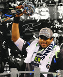 Russell Wilson Signed 16x20 Seattle Seahawks Super Bowl XLVIII Trophy Photo BAS