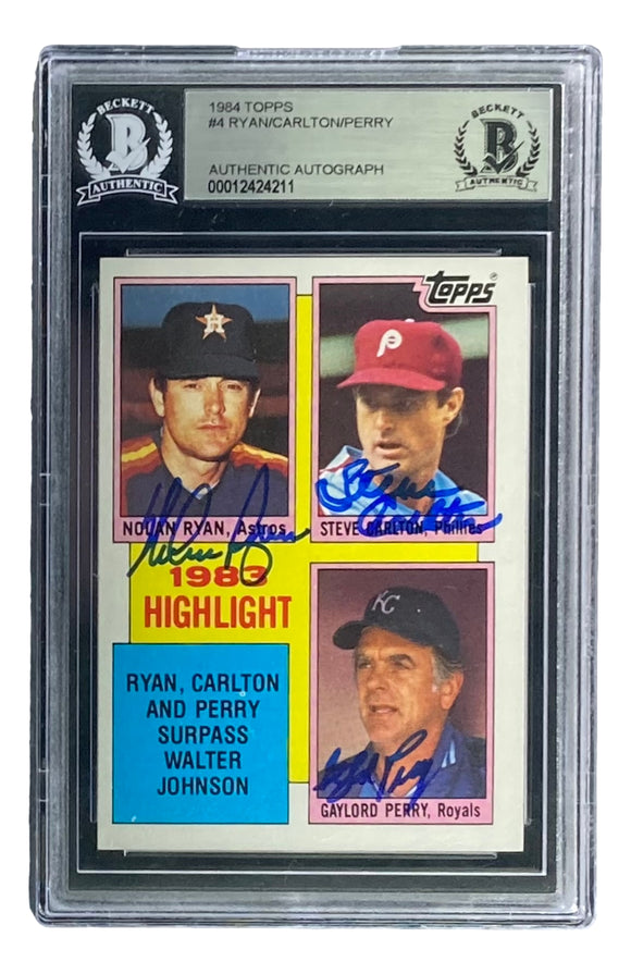 Nolan Ryan Steve Carlton Gaylord Perry Signed 1984 Topps #4 Trading Card BAS Sports Integrity