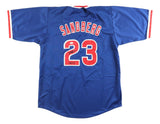 Sports Integrity Ryne Sandberg Chicago Signed Blue Baseball Jersey HOF 05, features red and white trim, "Sandberg" and number 23 on back with two signatures. Includes JSA hologram.