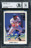Sammy Sosa Signed 1990 Leaf #220 White Sox Rookie Card BAS Auto 10
