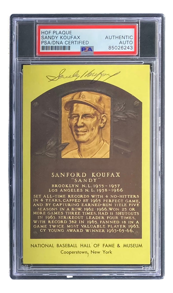 Sandy Koufax Signed 4x6 Los Angeles Dodgers HOF Plaque Card PSA/DNA 85026243