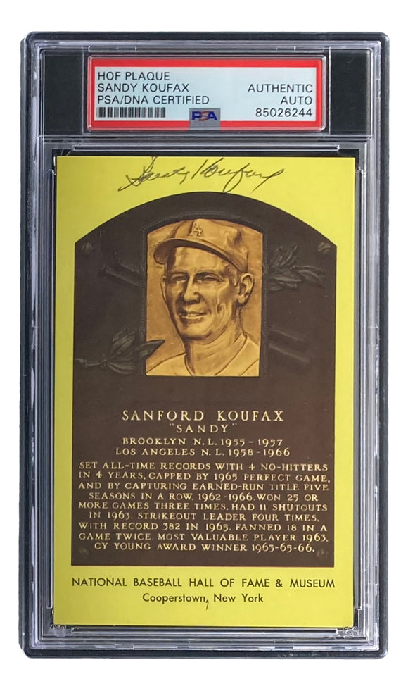 Sandy Koufax Signed 4x6 Los Angeles Dodgers HOF Plaque Card PSA/DNA 85026244