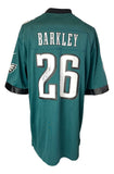 The Sports Integrity Saquon Barkley Signed Philadelphia Eagles Nike Green Game Replica Jersey features Barkley’s name and number 26 on the back, with his autograph included.
