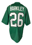 The Sports Integrity Saquon Barkley Philadelphia Signed Kelly Green Football Jersey (BAS) features BARKLEY and number 26 on the back, with an autograph on the left side of the number 2.