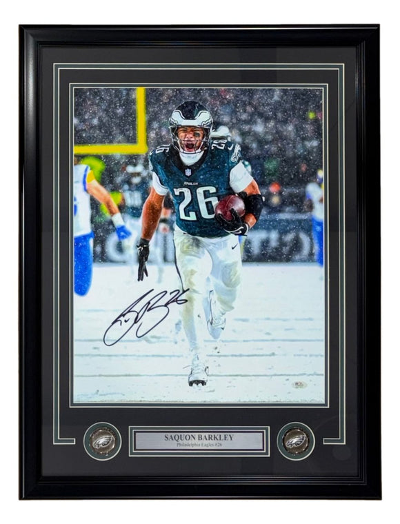 Saquon Barkley Signed Framed 16x20 Eagles Snow Game vs Rams Photo PSA/DNA ITP