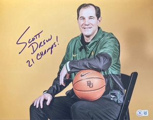 Coach Scott Drew Signed 11x14 Baylor Bears Photo 21 Champs Inscribed BAS