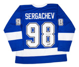 Mikhail Sergachev Tampa Bay Signed Blue Hockey Jersey 2x SC Champs JSA Hologram