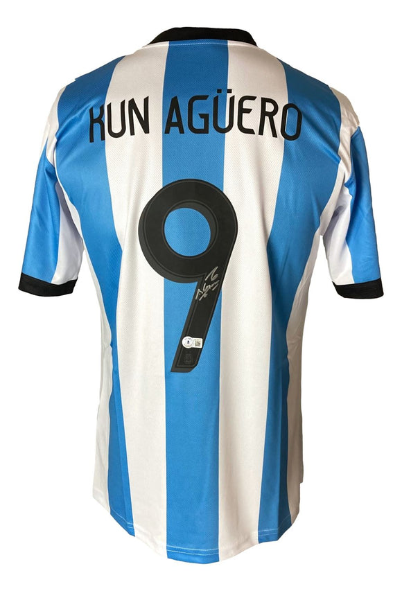 Sergio Aguero Manchester Signed Blue Soccer Jersey BAS
