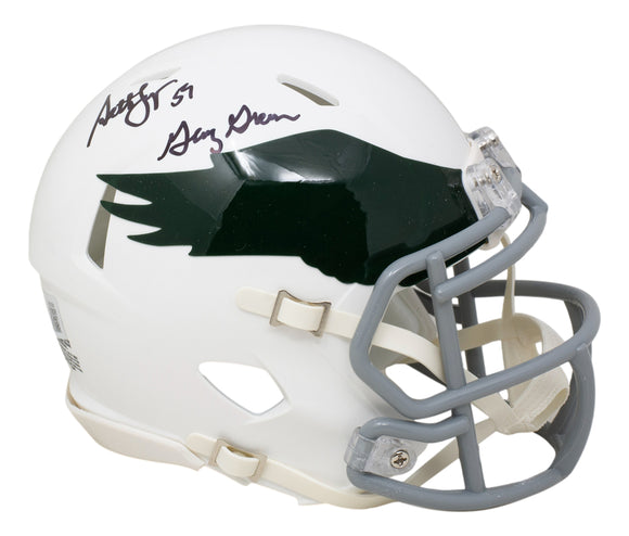 Seth Joyner Signed Eagles Mini Speed Replica Throwback Helmet Gang Green BAS