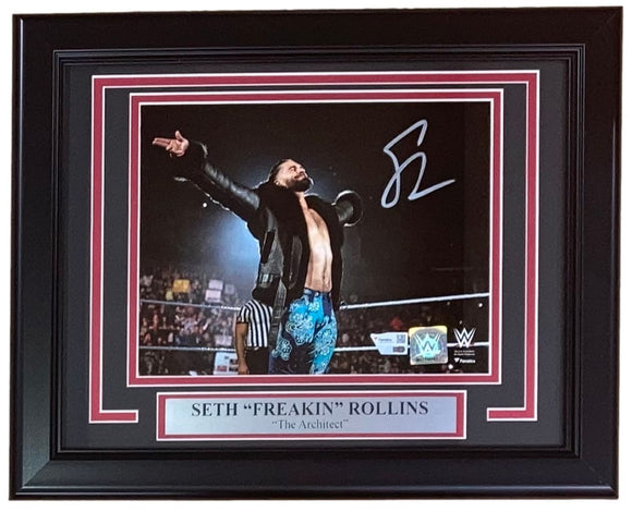 Seth Rollins Signed Framed 8x10 WWE Black Jacket Photo Fanatics