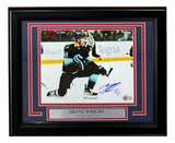 The Sports Integrity Shane Wright Signed Framed 8x10 Seattle Kraken Photo (BAS) features player #51 celebrating on the ice, complete with a silver nameplate beneath the image.