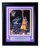 Sports Integrity's Shaquille O'Neal Signed Framed 8x10 Los Angeles Lakers Dunk Photo BAS features Shaq mid-air in a yellow uniform, with an autograph and Hall of Fame 2016 plaque.