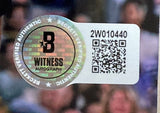 A Beckett Witness Authenticated sticker (QR code: 2W010440) is attached to this Sports Integrity Shaquille O'Neal Signed Framed 8x10 Los Angeles Lakers Dunk Photo (BAS), with a circular label reading "Beckett Verified Authentic" and "Witness Autograph.