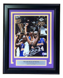 Sports Integrity’s Shaquille O'Neal Signed Framed 8x10 Lakers photo features Shaq and Kobe Bryant celebrating. Includes O’Neal’s autograph, a plaque with his name and Hall of Fame details. BAS certified.