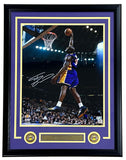 Sports Integrity Shaquille O'Neal Signed Framed 16x20 Photo features Shaq in a Lakers purple jersey (#34) dunking, with his autograph and a gold nameplate at the bottom. BAS authenticated.