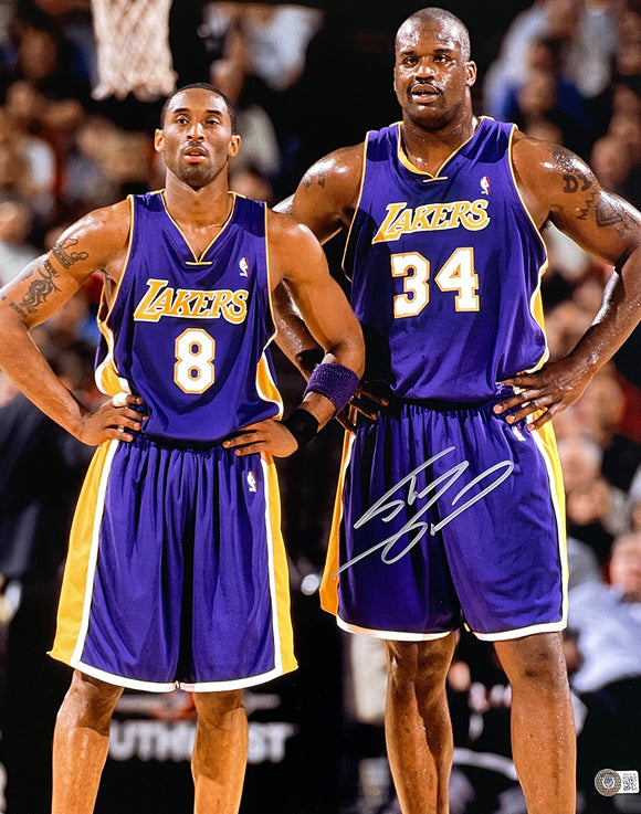 Shaquille O'Neal Signed 16x20 Los Angeles Lakers Photo w/ Kobe Bryant BAS ITP