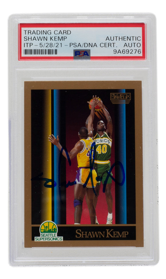 Shawn Kemp Signed 1990 SkyBox #268 Seattle Supersonics Basketball Card PSA/DNA Sports Integrity