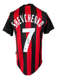The Sports Integrity Andriy Shevchenko Signed AC Milan Adidas Jersey features black and red stripes, SHEVCHENKO and number 7 on the back, with his signature on the number. BAS authenticated.