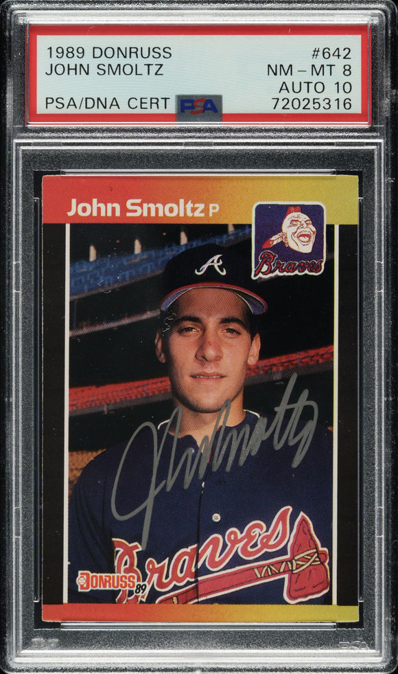 John Smoltz Signed 1989 Donruss #642 Braves Rookie Card PSA NM-MT 8 Auto Gem 10