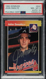 Sports Integrity's John Smoltz Signed 1989 Donruss #642 Braves Rookie Card, graded PSA NM-MT 8 with Auto Gem 10, features Smoltz in a Braves uniform and his autograph on the front.