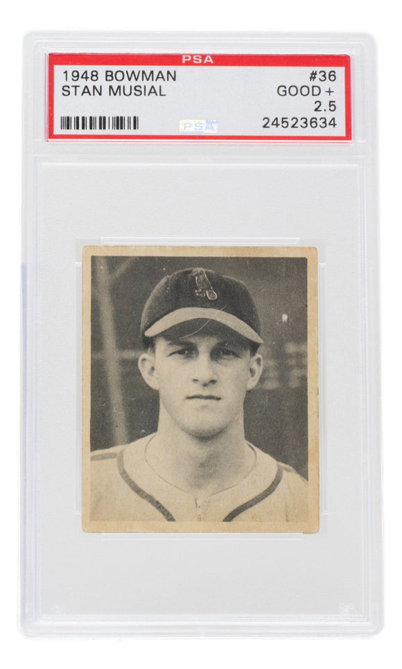 Stan Musial 1948 Bowman #36 St. Louis Cardinals Rookie RC Card PSA/DNA Good + 2.5 Sports Integrity