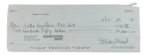 Stan Musial St. Louis Cardinals Signed Personal Bank Check #1861 BAS Sports Integrity