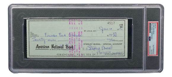 Stan Musial St. Louis Cardinals Signed Personal Bank Check PSA/DNA 85025564 Sports Integrity