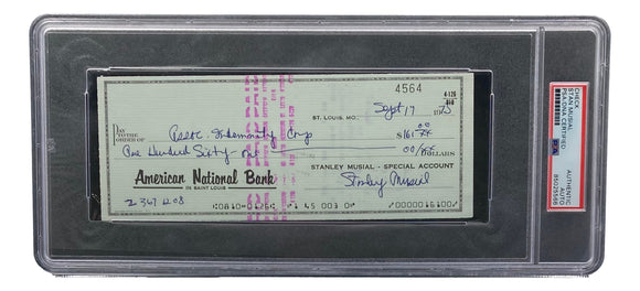 Stan Musial St. Louis Cardinals Signed Personal Bank Check PSA/DNA 85025566 Sports Integrity