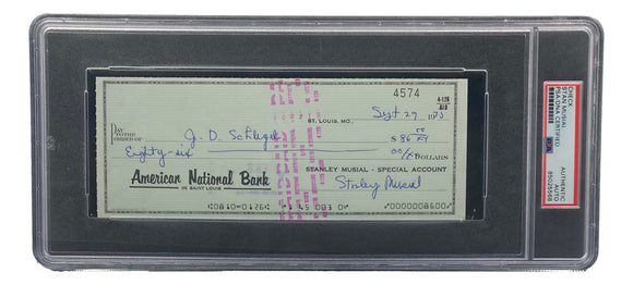 Stan Musial St. Louis Cardinals Signed Personal Bank Check PSA/DNA 85025568 Sports Integrity