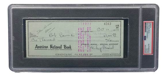 Stan Musial St. Louis Cardinals Signed Personal Bank Check PSA/DNA 85025569 Sports Integrity