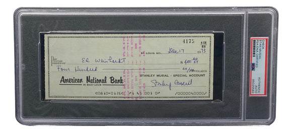 Stan Musial St. Louis Cardinals Signed Personal Bank Check PSA/DNA 85025583 Sports Integrity