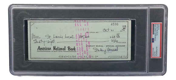 Stan Musial St. Louis Cardinals Signed Personal Bank Check PSA/DNA 85025584 Sports Integrity