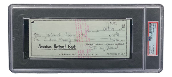 Stan Musial St. Louis Cardinals Signed Personal Bank Check PSA/DNA 85025585 Sports Integrity