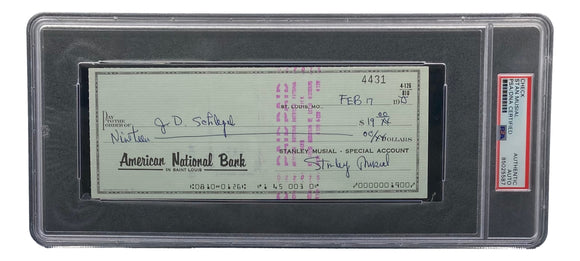 Stan Musial St. Louis Cardinals Signed Personal Bank Check PSA/DNA 85025587 Sports Integrity