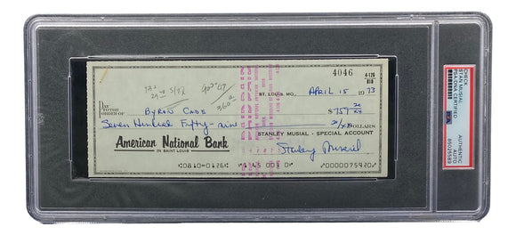 Stan Musial St. Louis Cardinals Signed Personal Bank Check PSA/DNA 85025589 Sports Integrity