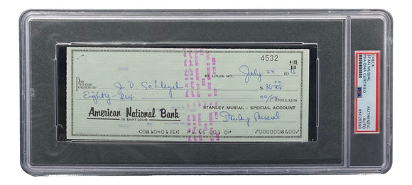 Stan Musial St. Louis Cardinals Signed Personal Bank Check PSA/DNA 85025590 Sports Integrity