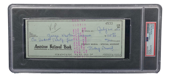 Stan Musial St. Louis Cardinals Signed Personal Bank Check PSA/DNA 85025592 Sports Integrity