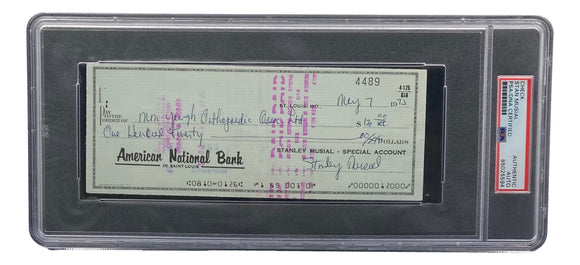 Stan Musial St. Louis Cardinals Signed Personal Bank Check PSA/DNA 85025594 Sports Integrity