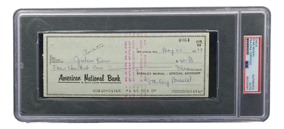 Stan Musial St. Louis Cardinals Signed Personal Bank Check PSA/DNA 85025597 Sports Integrity